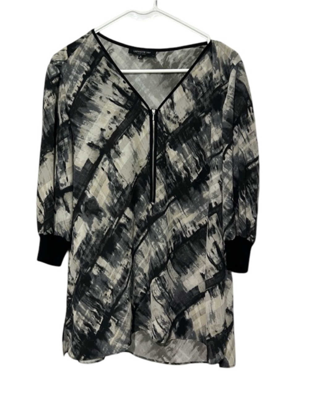 Lafayette 148 Black Gray Pattern Blouse Size Medium